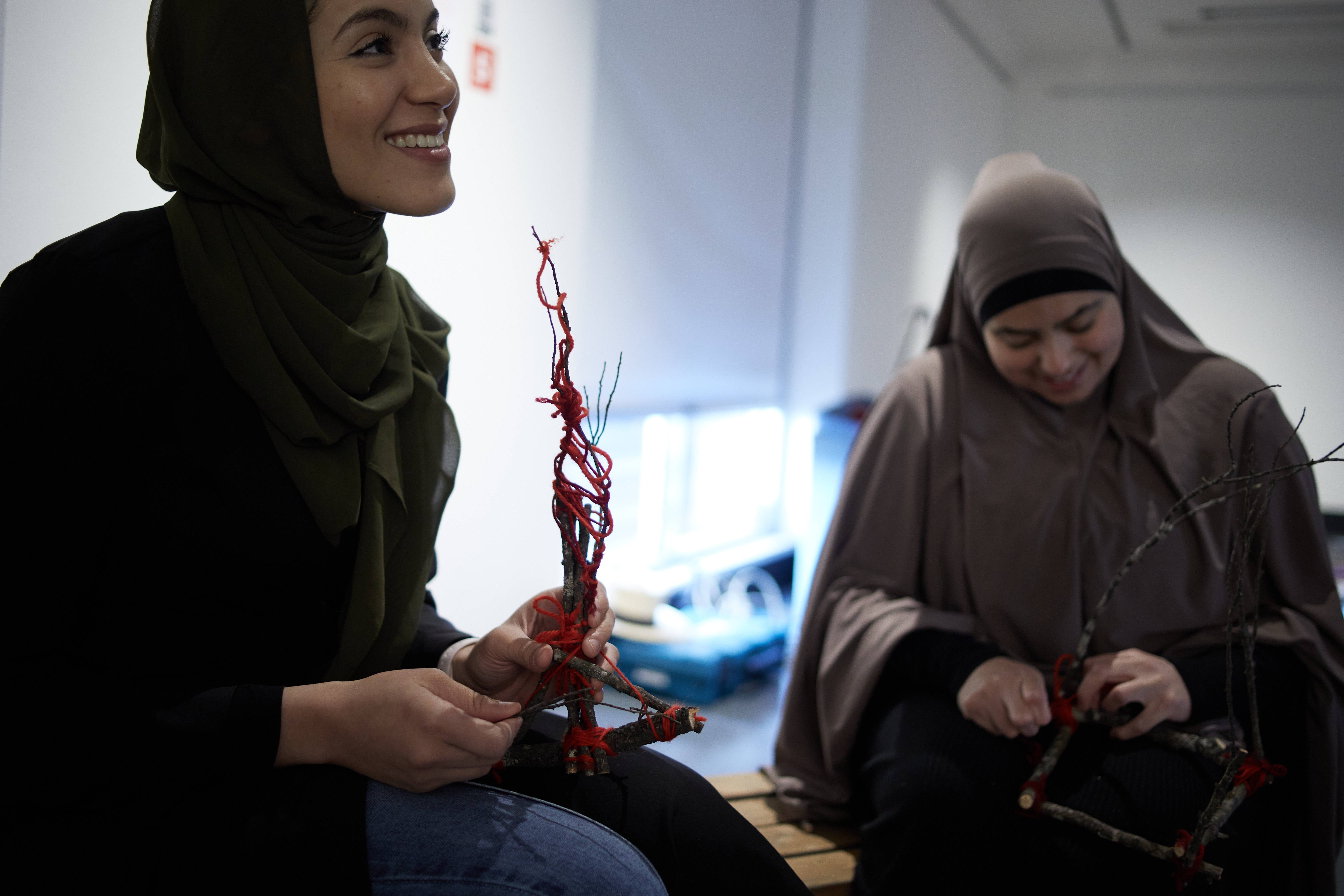 Participants are invited to make works with cotton and twig.